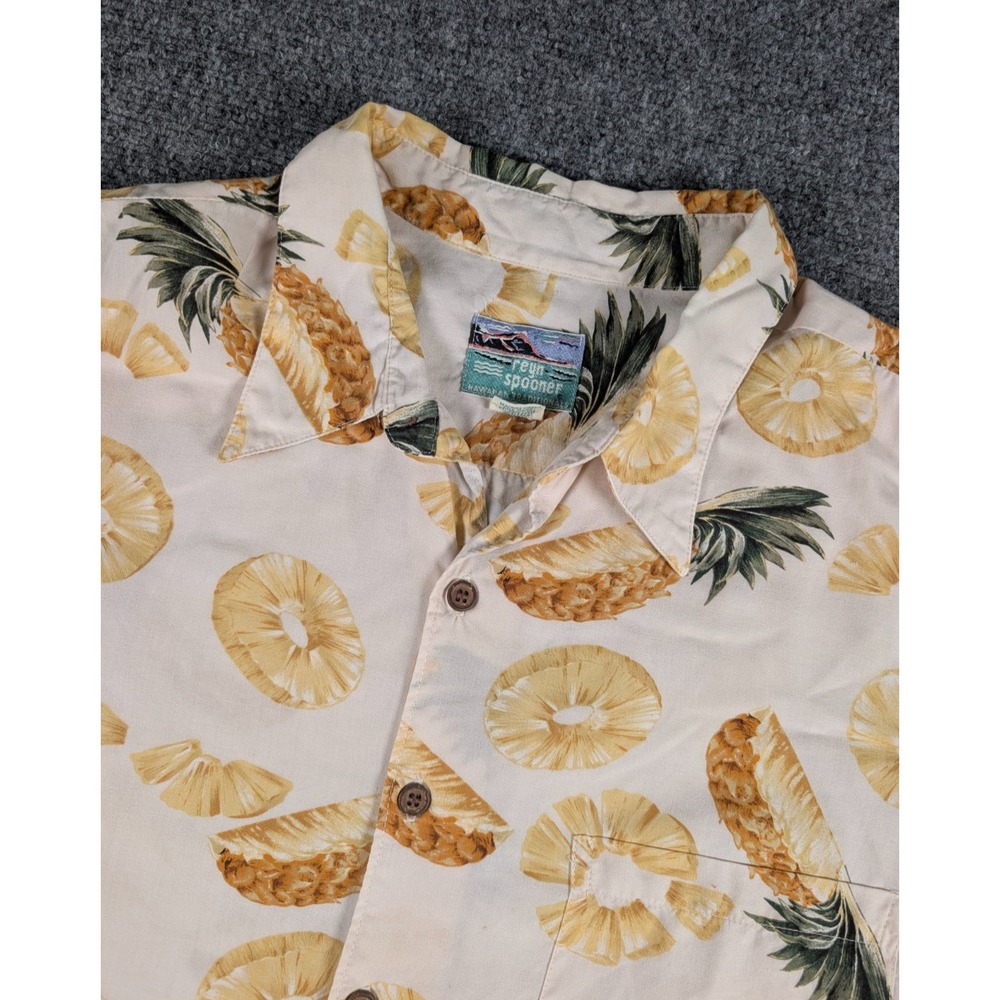 Vtg Reyn Spooner Hawaiian Shirt Mens XL‎ Pineapples AOP Rayon